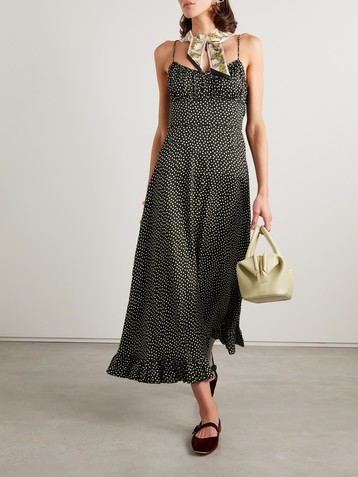 Dôen Rosaria polka-dot silk-blend midi dress