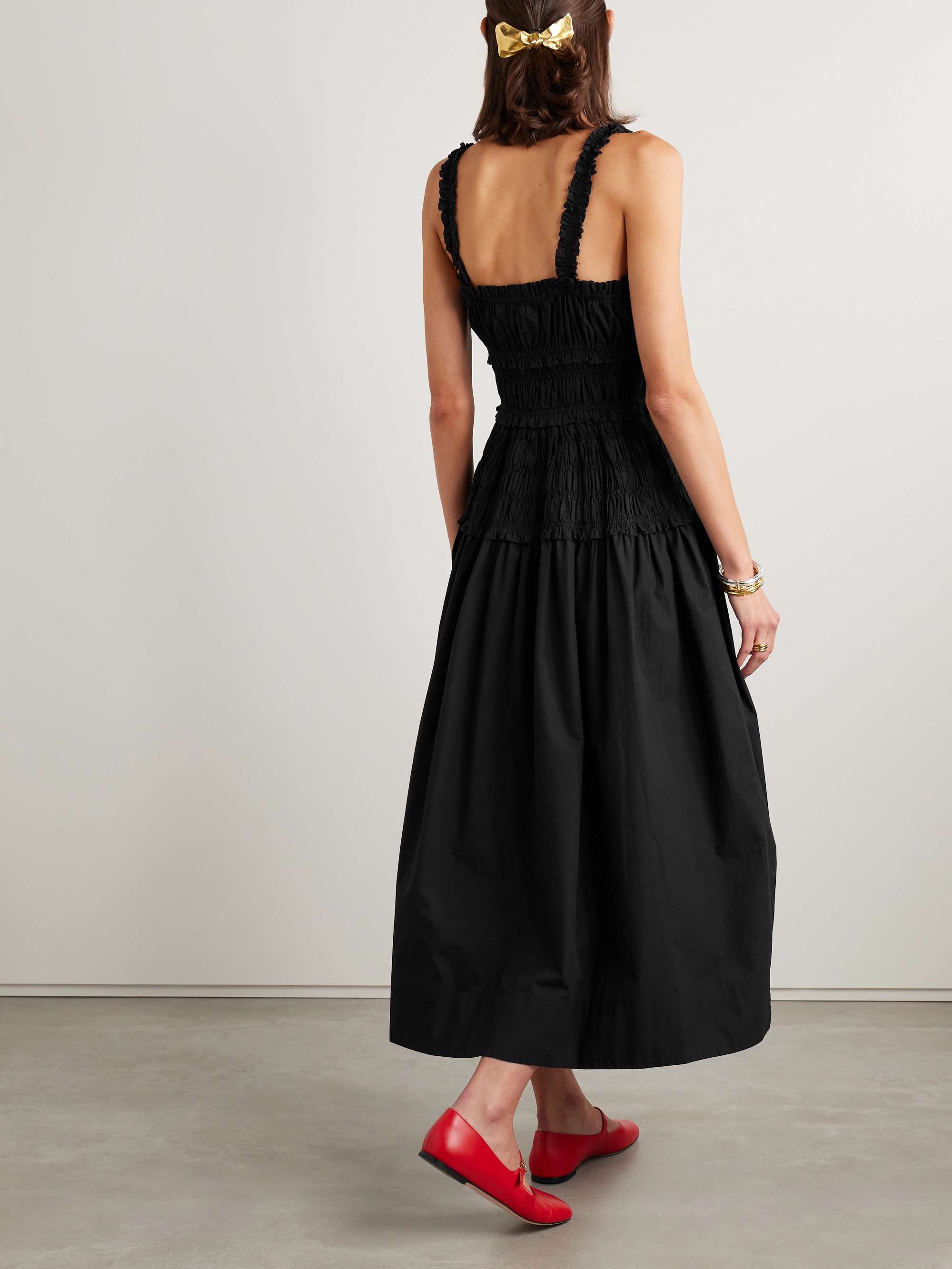 DÔEN Marianne shirred organic cotton-poplin midi dress