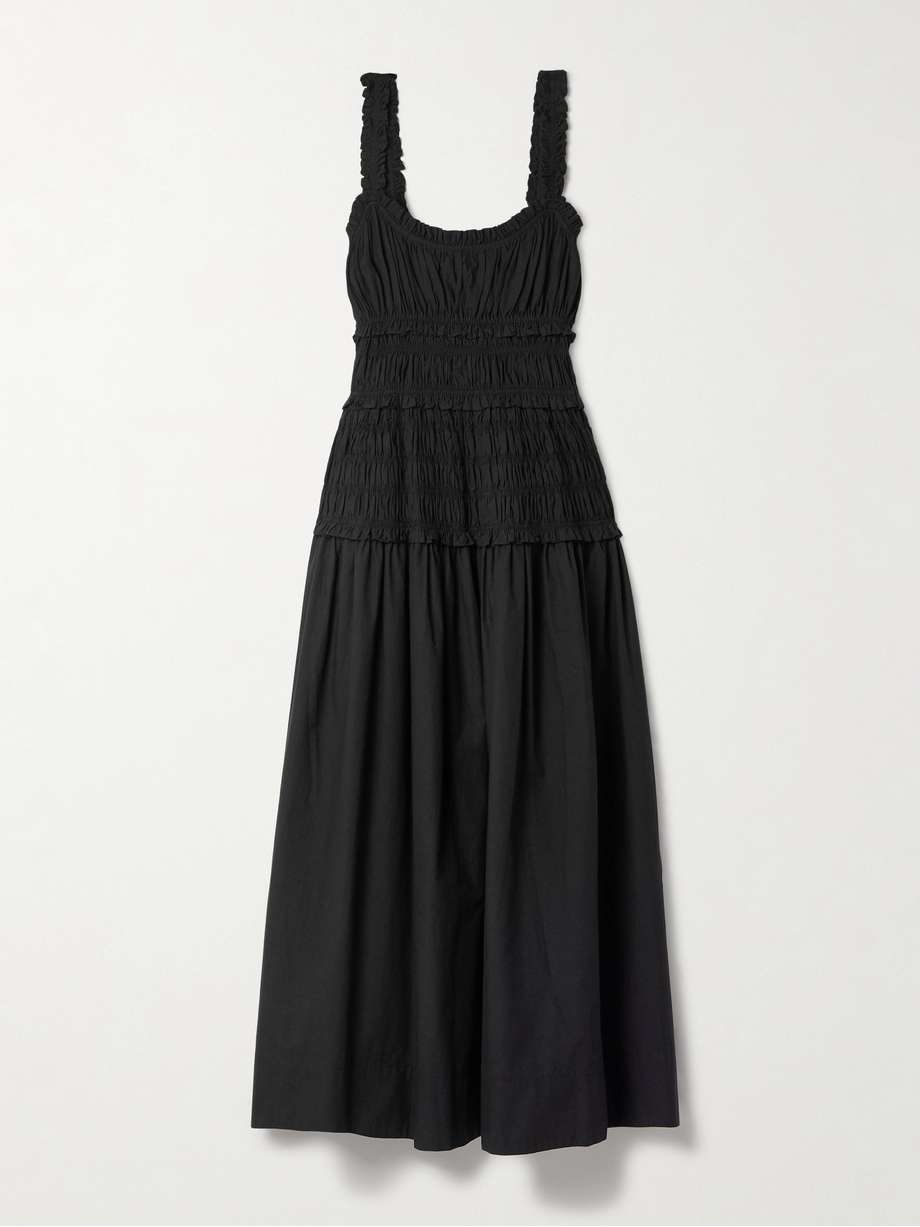 marianne shirred organic cotton-poplin midi dress