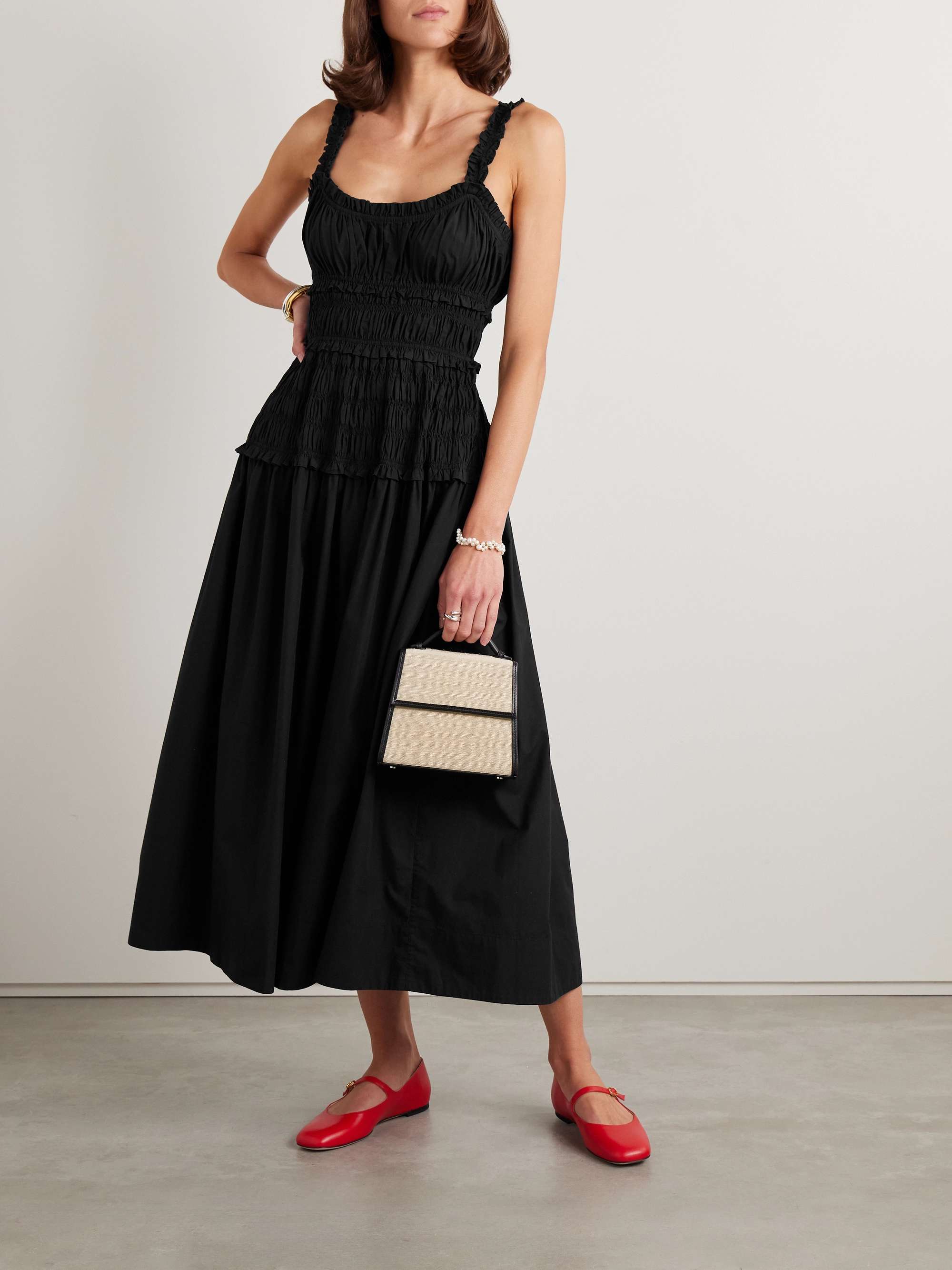 DÔEN Marianne shirred organic cotton-poplin midi dress