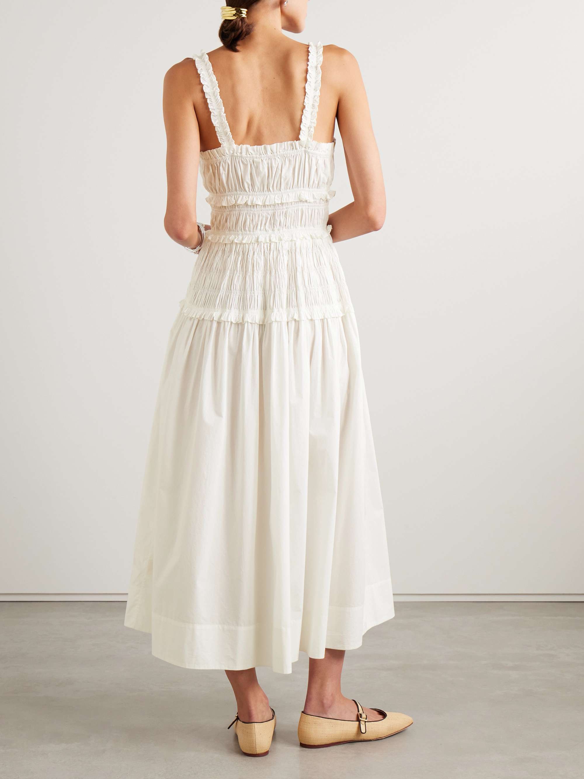 DÔEN Marianne shirred organic cotton-poplin midi dress