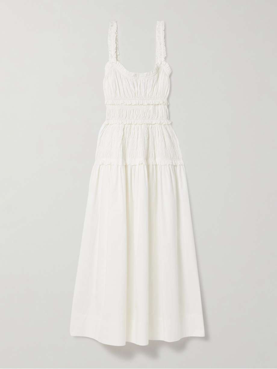 marianne shirred organic cotton-poplin midi dress