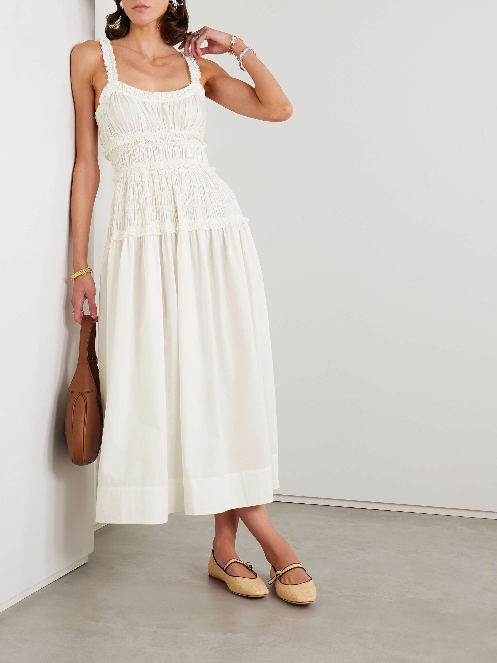 DÔEN Marianne shirred organic cotton-poplin midi dress