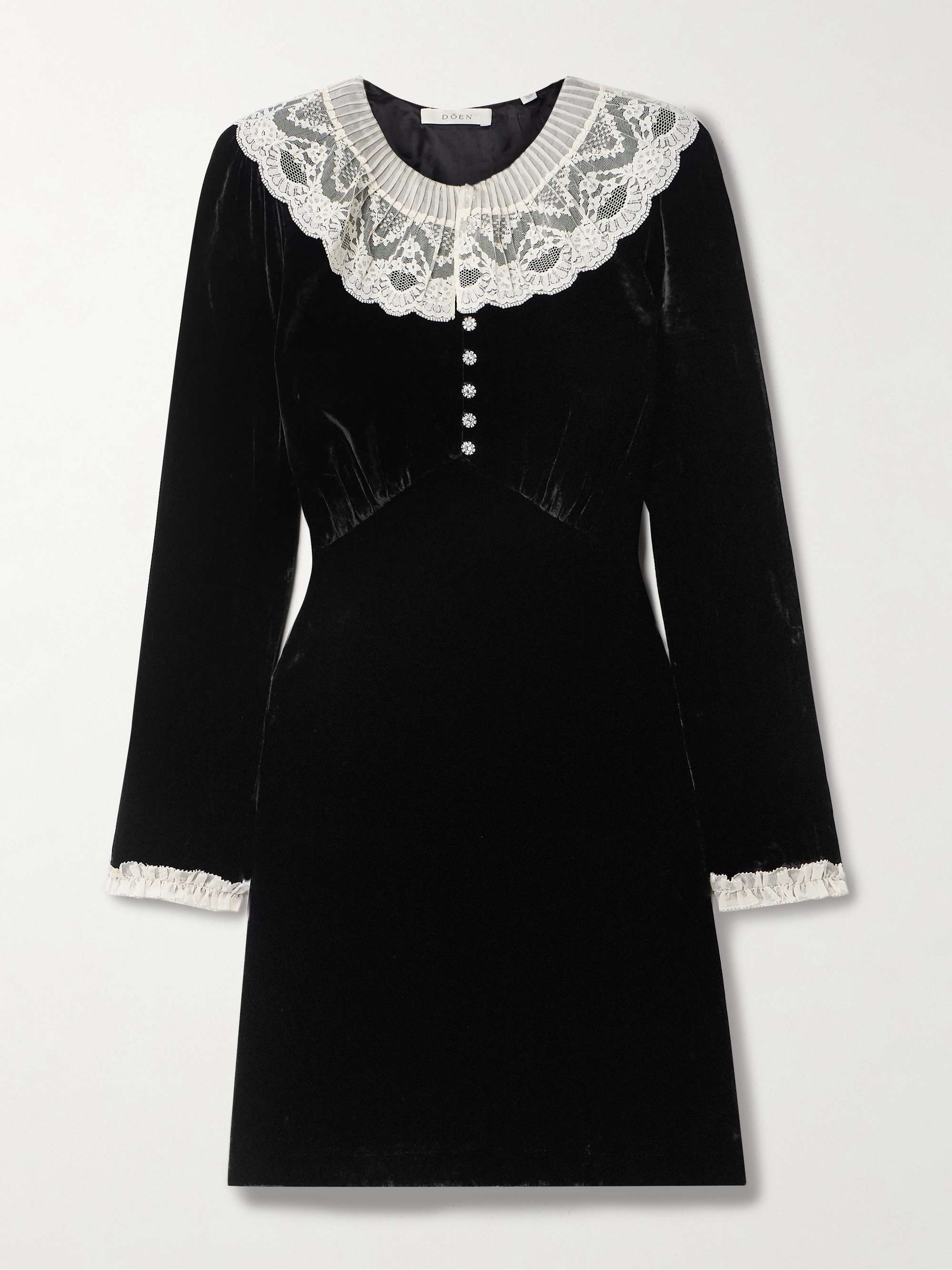 DÔEN Lisbeth lace-trimmed embellished velvet mini dress