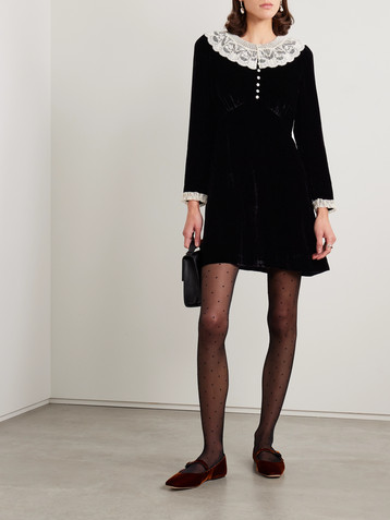Dôen Lisbeth lace-trimmed embellished velvet mini dress