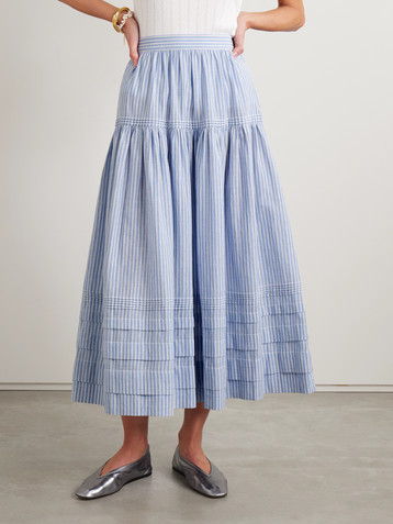 Dôen Sebastiane tiered striped organic cotton-voile midi skirt