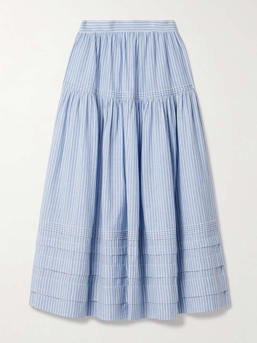 DÔEN Sebastiane Tiered Striped Organic Cotton-voile Midi Skirt