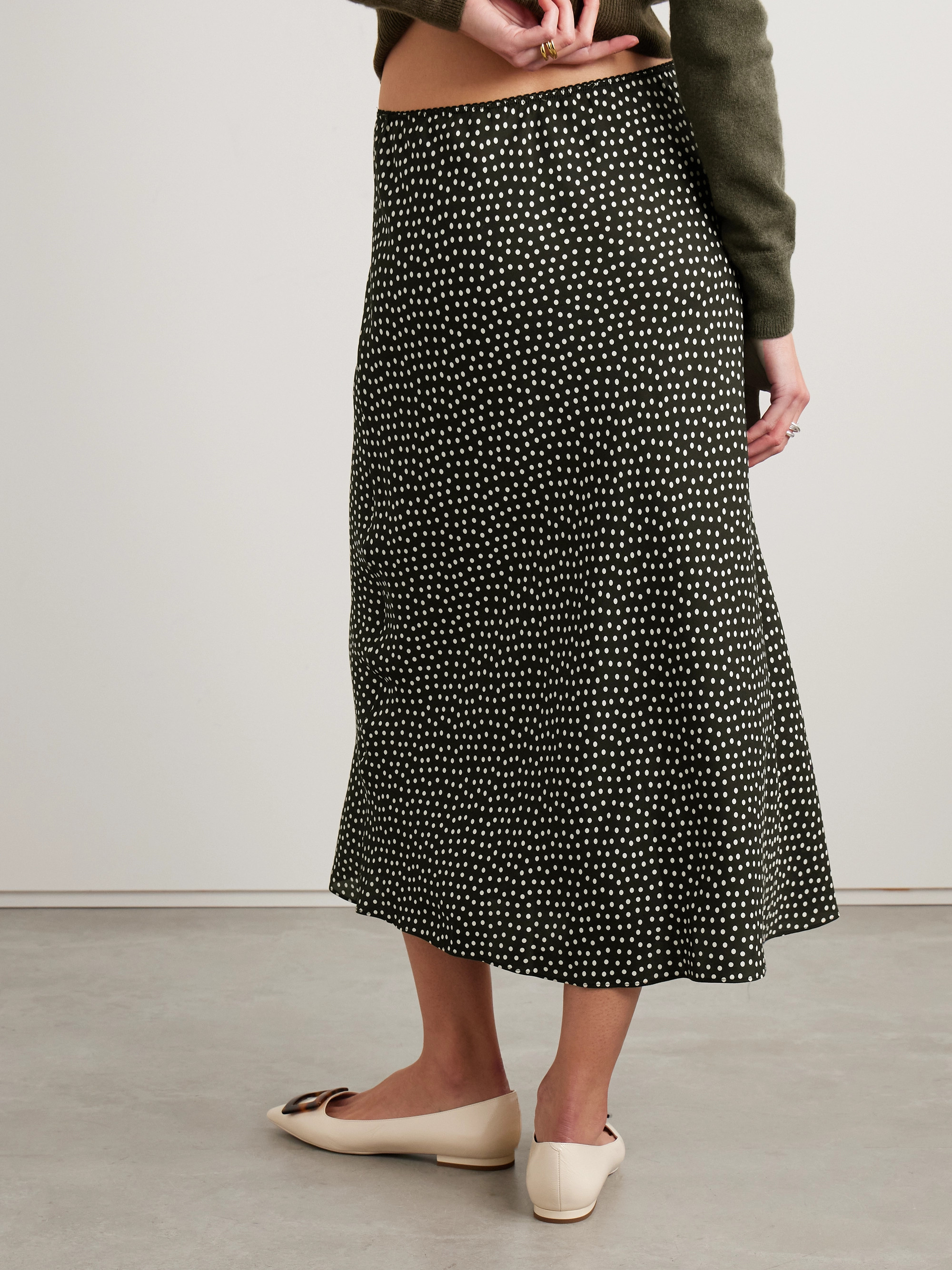 Dôen Elowena polka-dot silk-blend midi skirt