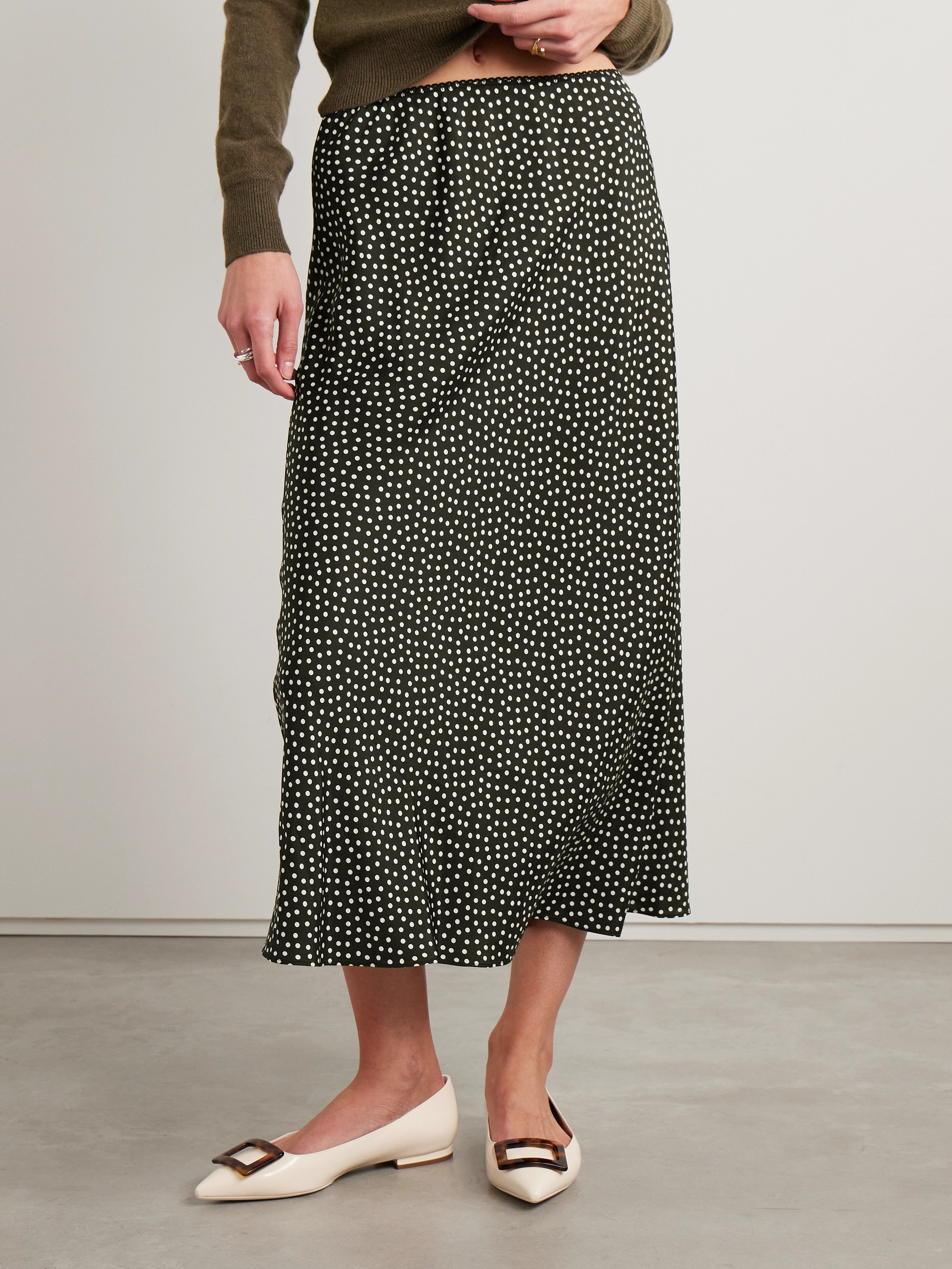 Dôen Elowena polka-dot silk-blend midi skirt