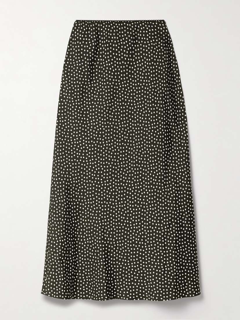 DÔEN Elowena Polka-dot Silk-blend Midi Skirt