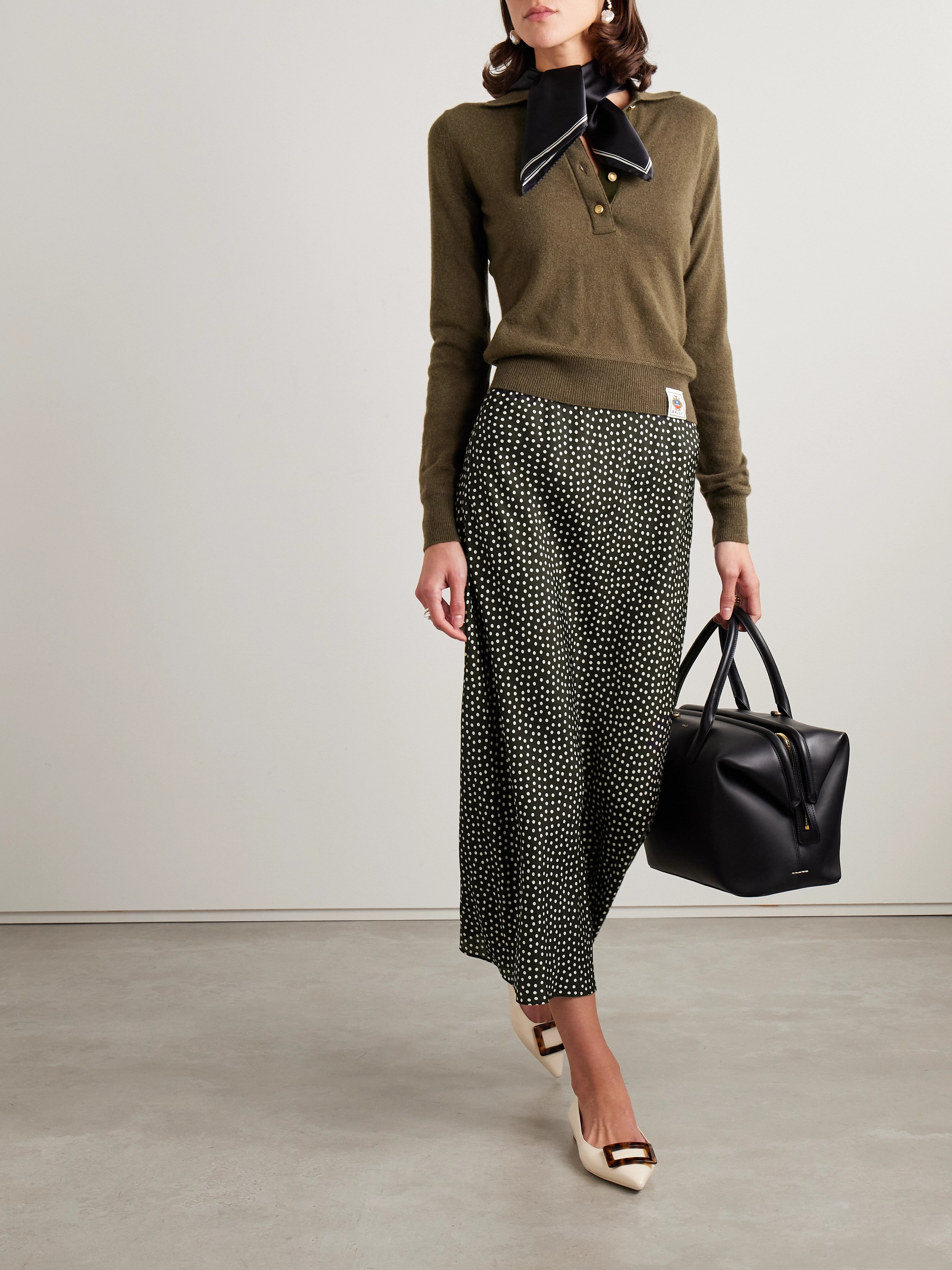 Dôen Elowena polka-dot silk-blend midi skirt