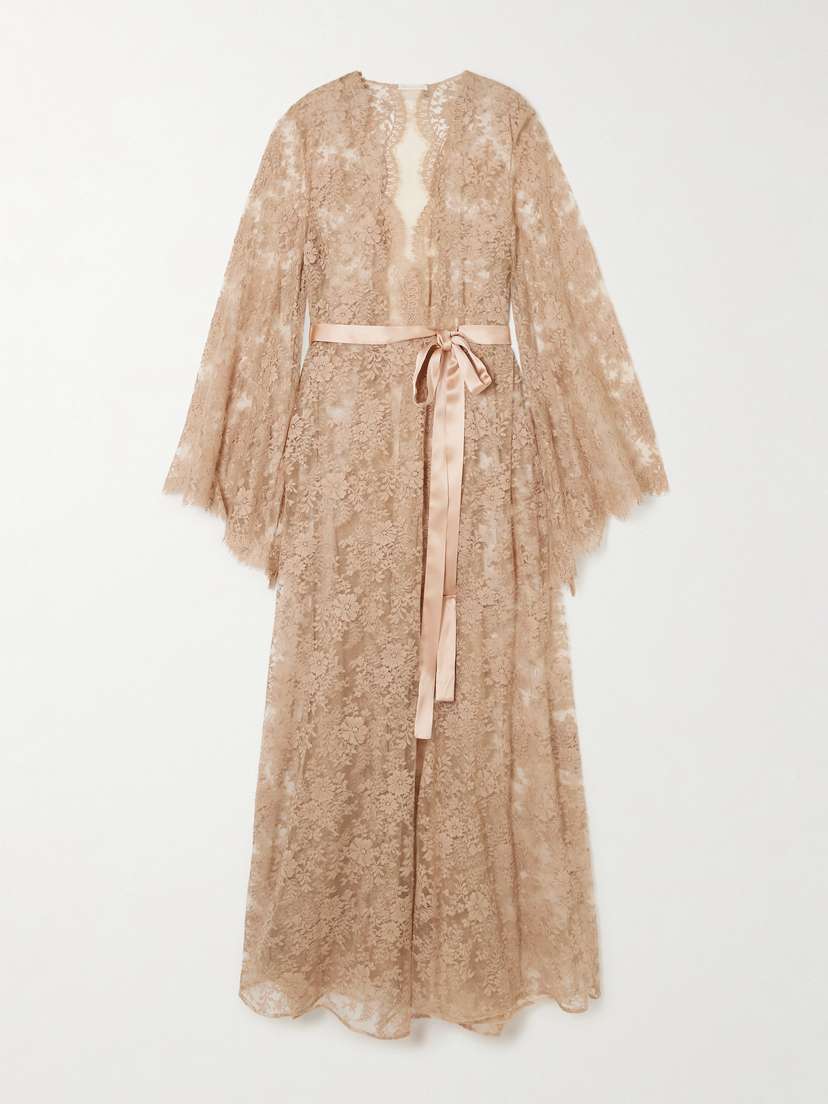 Rosamosario Classic Love Belted Satin-trimmed Cotton-blend Lace Robe