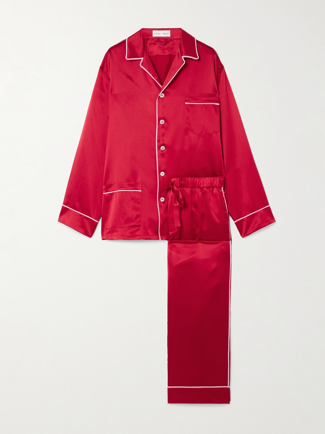 OLIVIA VON HALLE YVES PIPED SILK-SATIN PAJAMA SET