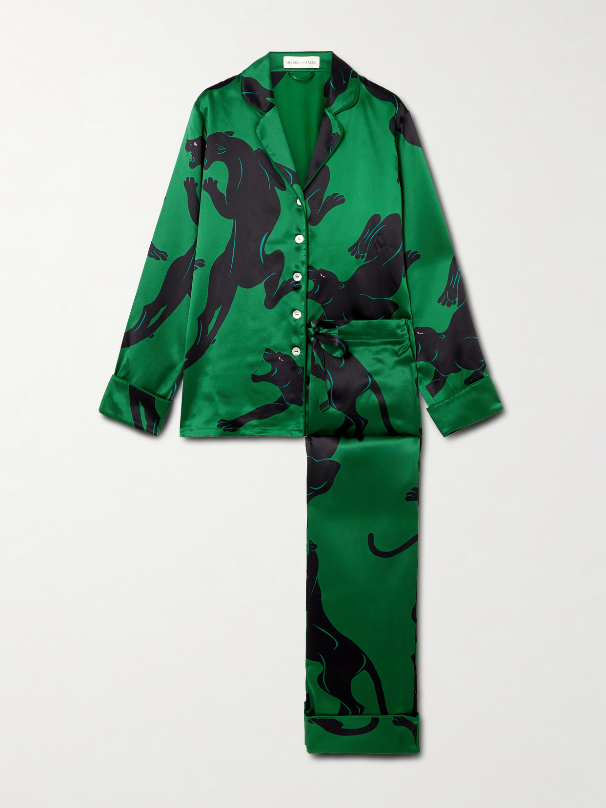 OLIVIA VON HALLE LILA PRINTED SILK-SATIN PAJAMA SET