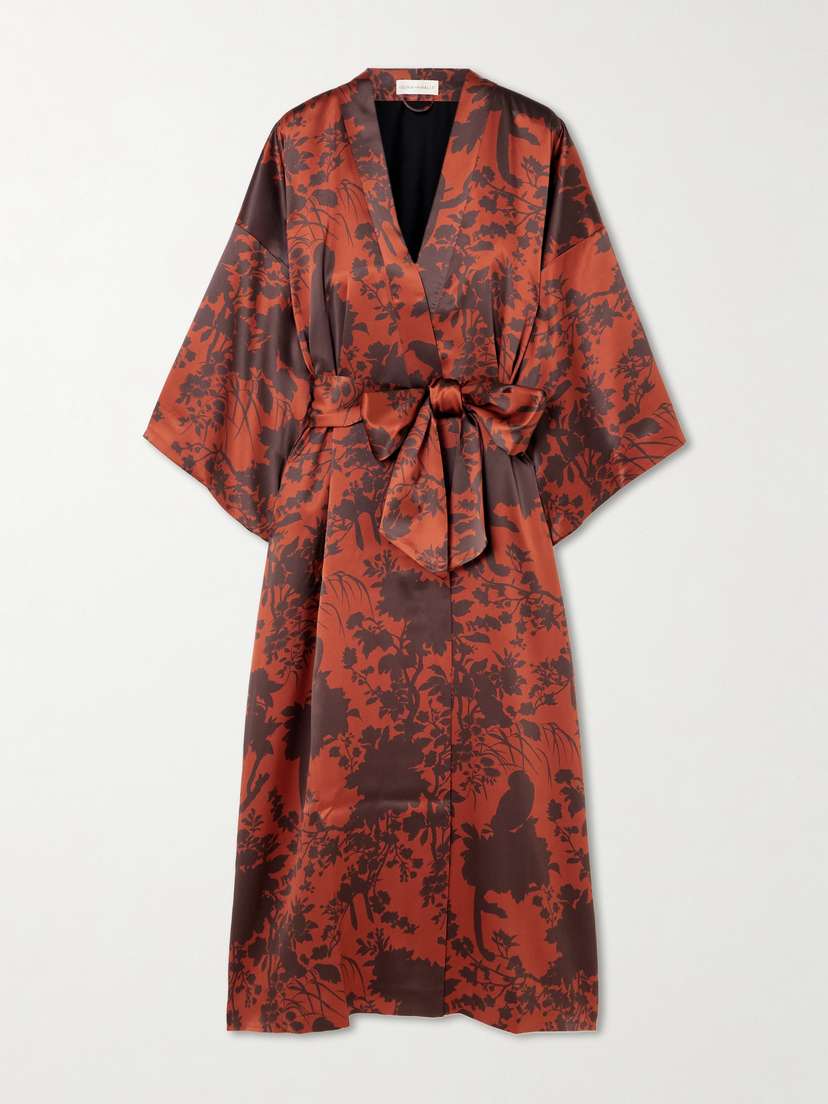Olivia von Halle Queenie Belted Floral-print Silk-satin Robe