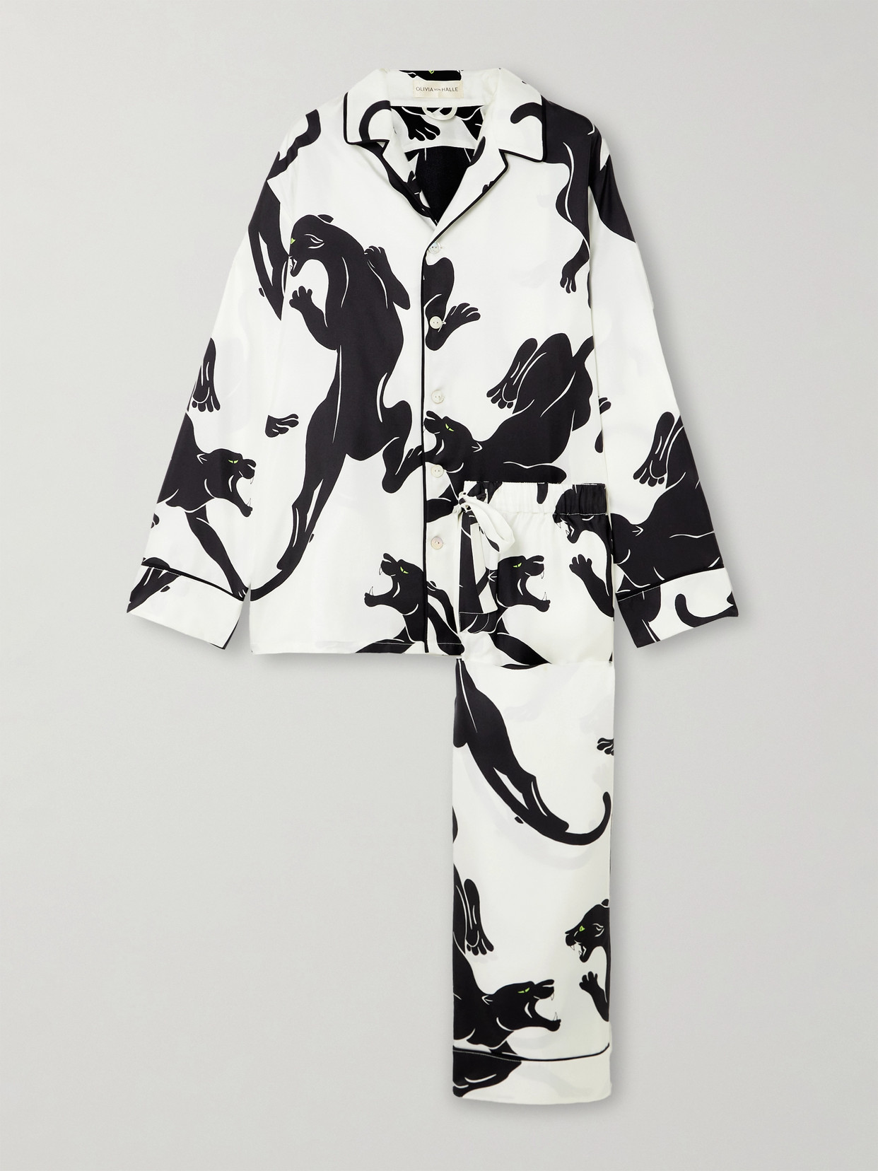 OLIVIA VON HALLE YVES PIPED PRINTED SILK-TWILL PAJAMA SET