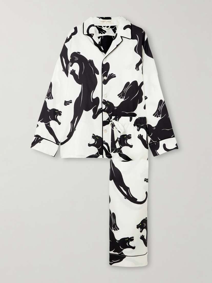 Olivia von Halle Yves Piped Printed Silk-twill Pajama Set