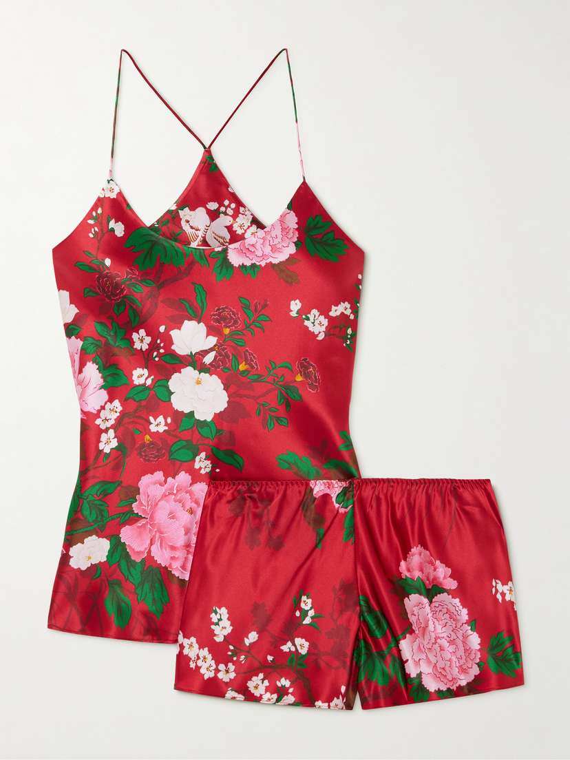 Olivia von Halle Bella Floral-print Silk-satin Pajama Set