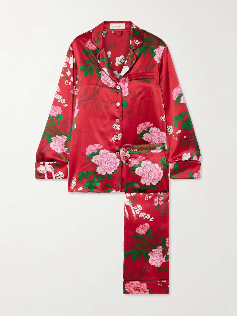 Olivia von Halle Lila Floral-print Silk-satin Pajama Set
