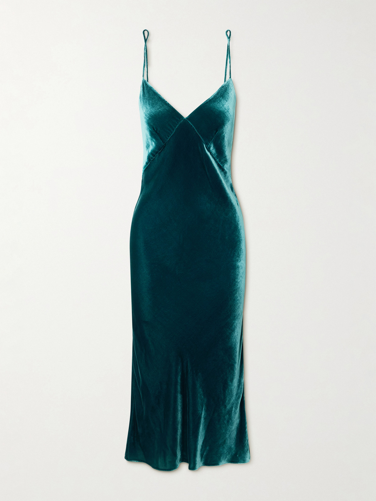Olivia Von Halle Issa Ocean Blue Slip Dress In Silk Velvet In Blue
