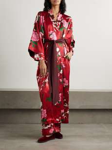 OLIVIA VON HALLE Queenie belted floral-print silk-satin robe | NET-A-PORTER