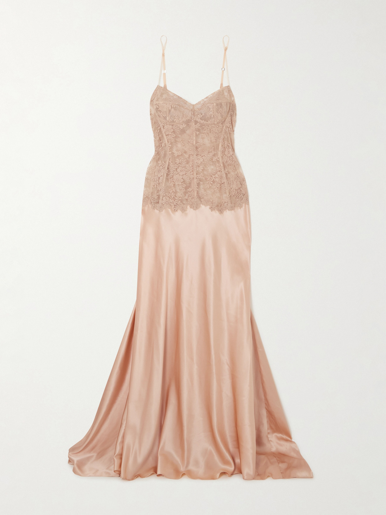 Rosamosario Classic Love Lace And Silk-satin Nightdress In Pink