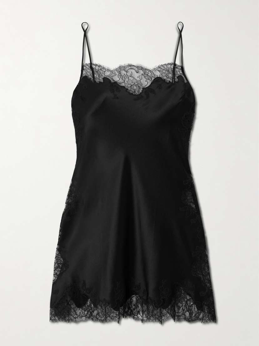 Carine Gilson Lace-trimmed Silk-satin Chemise