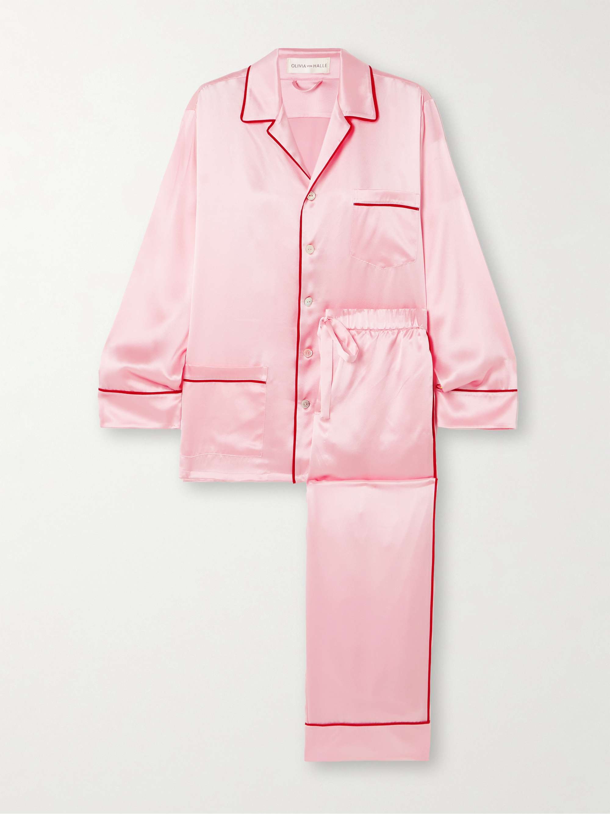 Yves piped silk satin pajama set pink x small
