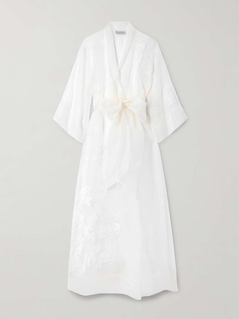 Carine Gilson Belted Embroidered Silk-chiffon Robe