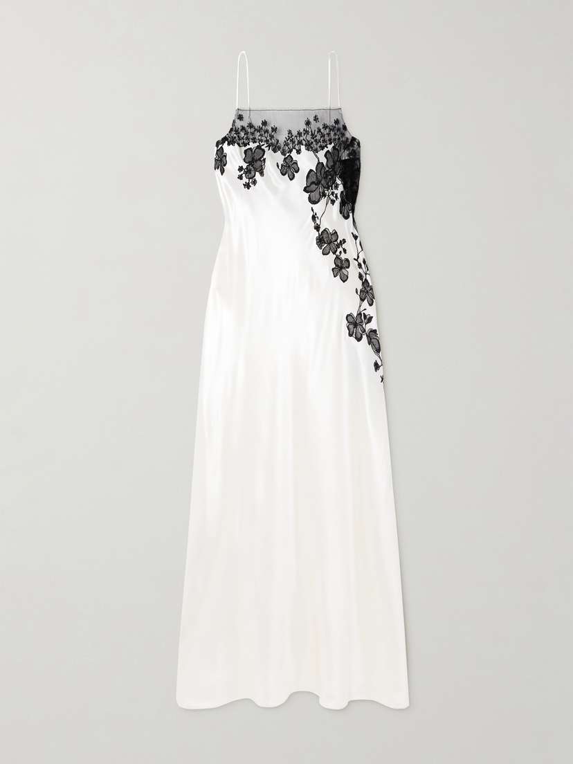 Carine Gilson Lace-trimmed Silk-satin Nightdress