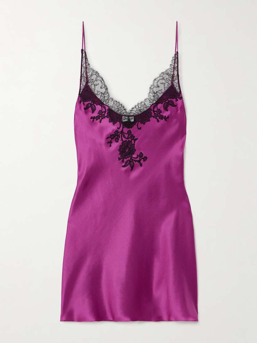 Carine Gilson Lace-trimmed Silk-satin Chemise