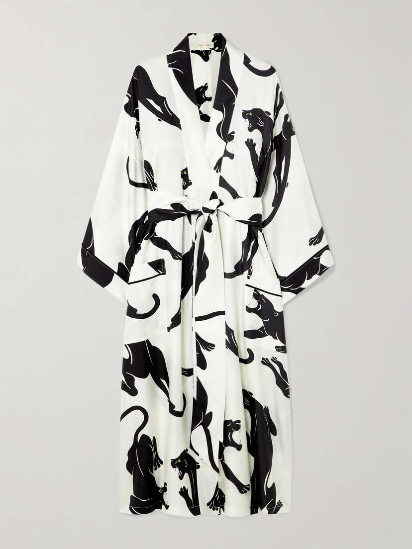 Olivia von Halle Sabine Belted Printed Silk-twill Robe