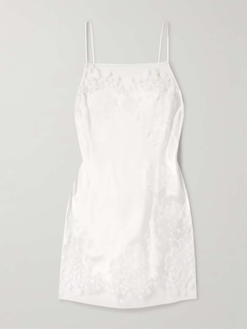 Carine Gilson Lace-trimmed Silk-satin Chemise