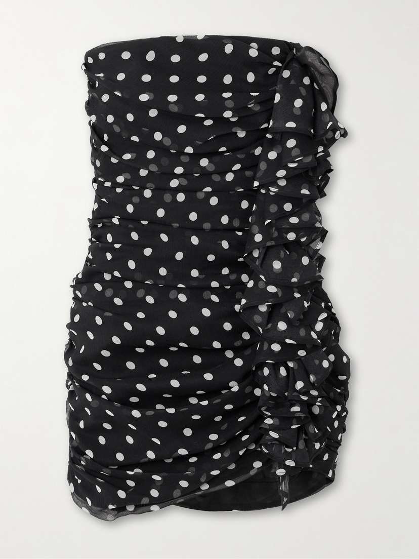 Nina Ricci Strapless Ruched Polka-dot Silk-crepon Mini Dress