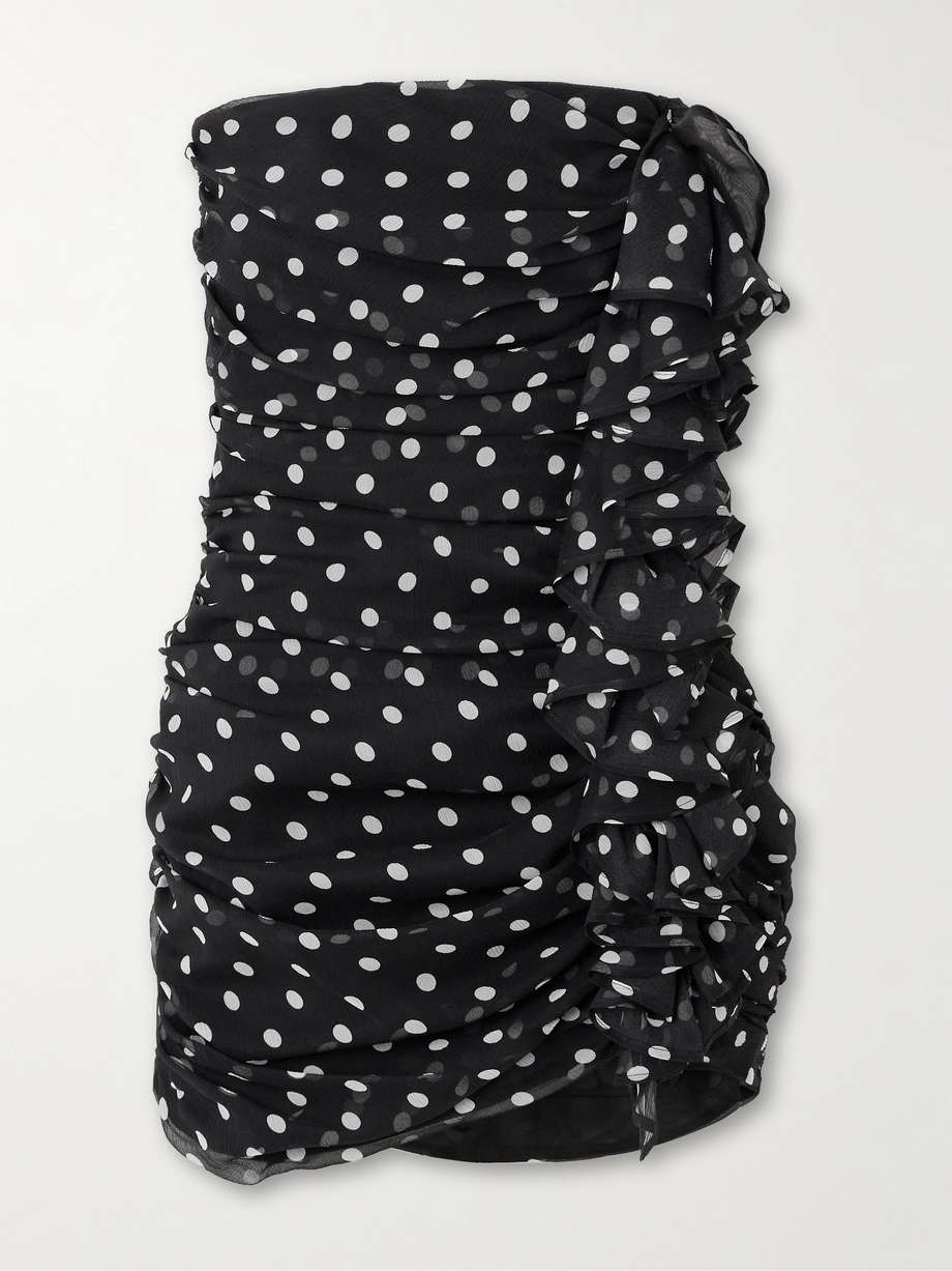 strapless ruched polka-dot silk-crepon mini dress