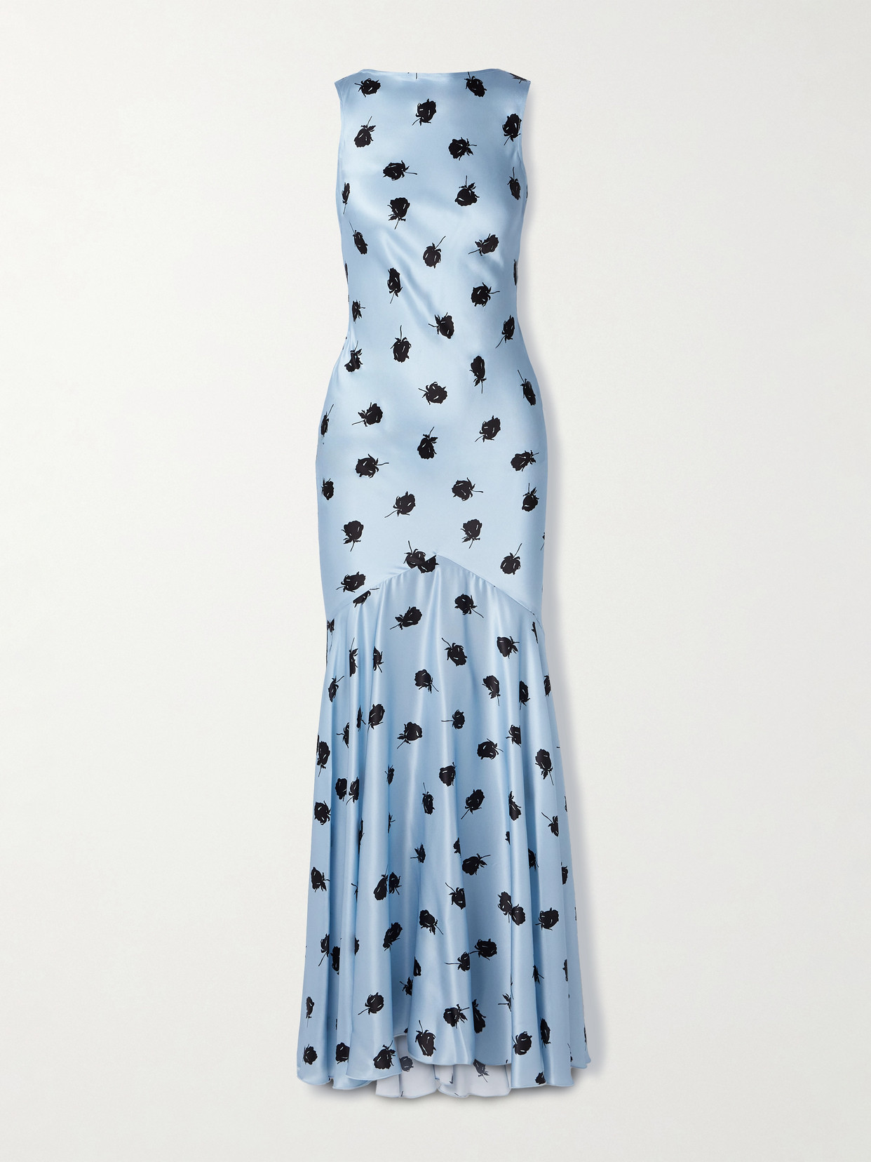 Nina Ricci Open-back Draped Floral-print Satin Maxi Dress In Blue