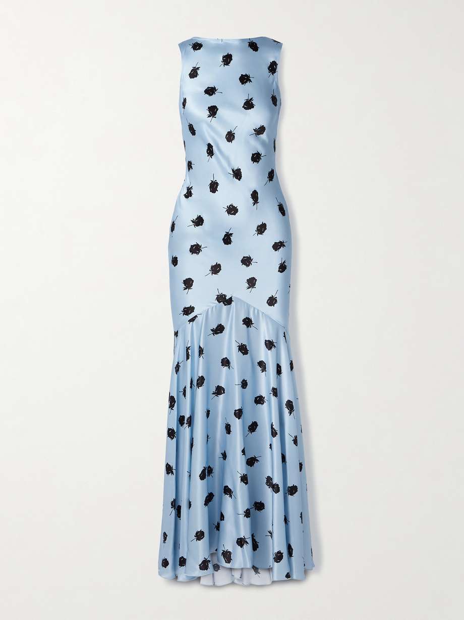 open-back draped floral-print satin maxi dress