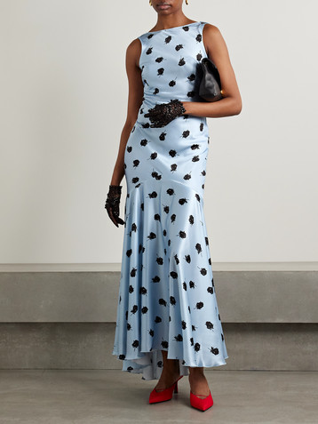 Nina Ricci Open-back draped floral-print satin maxi dress
