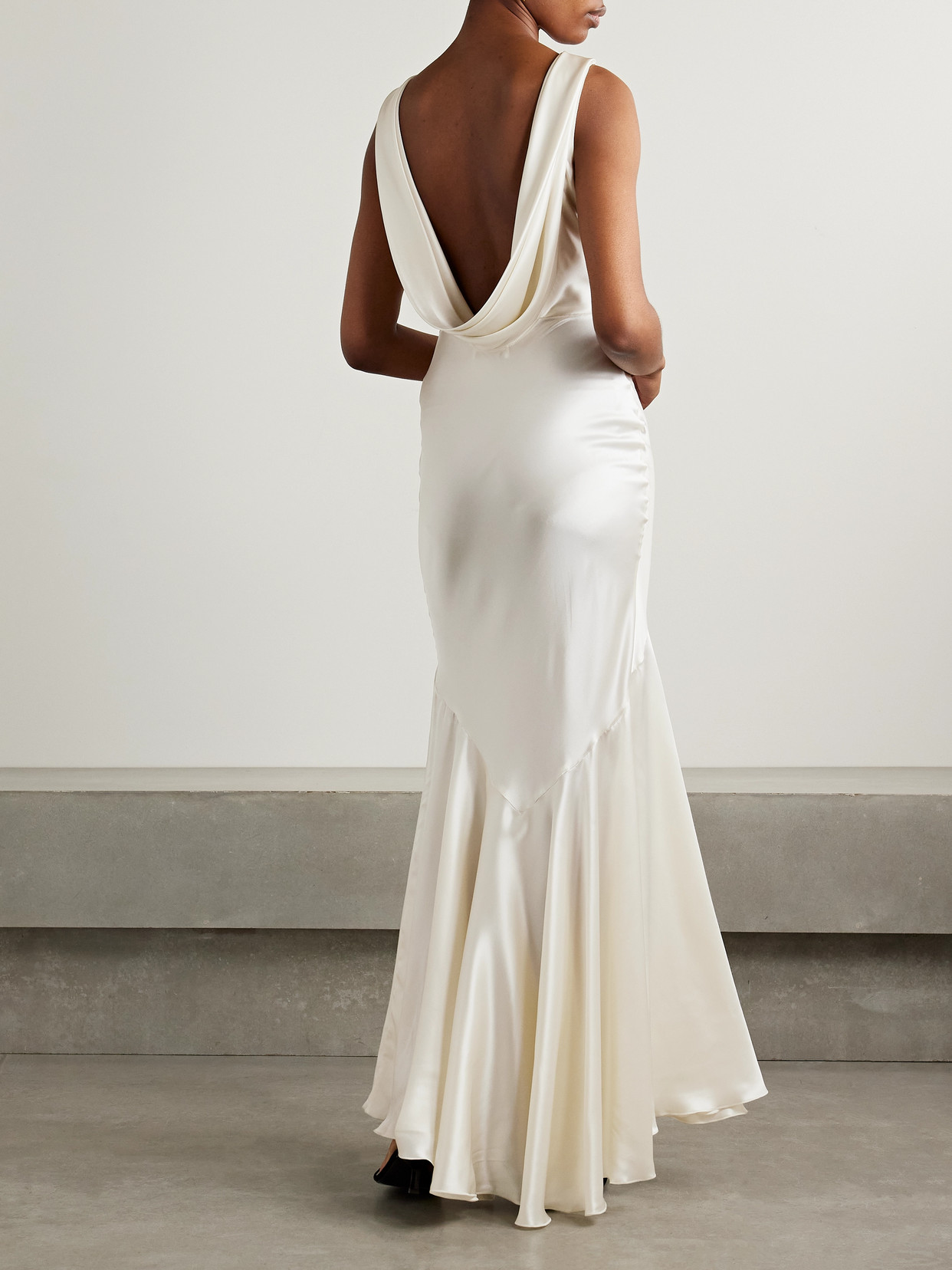 Nina Ricci Open-back Draped Satin Gown In Cream