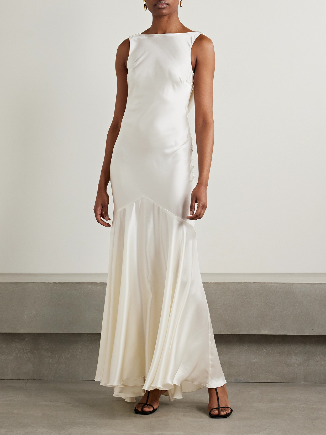 Nina Ricci Open-back Draped Satin Gown In Cream