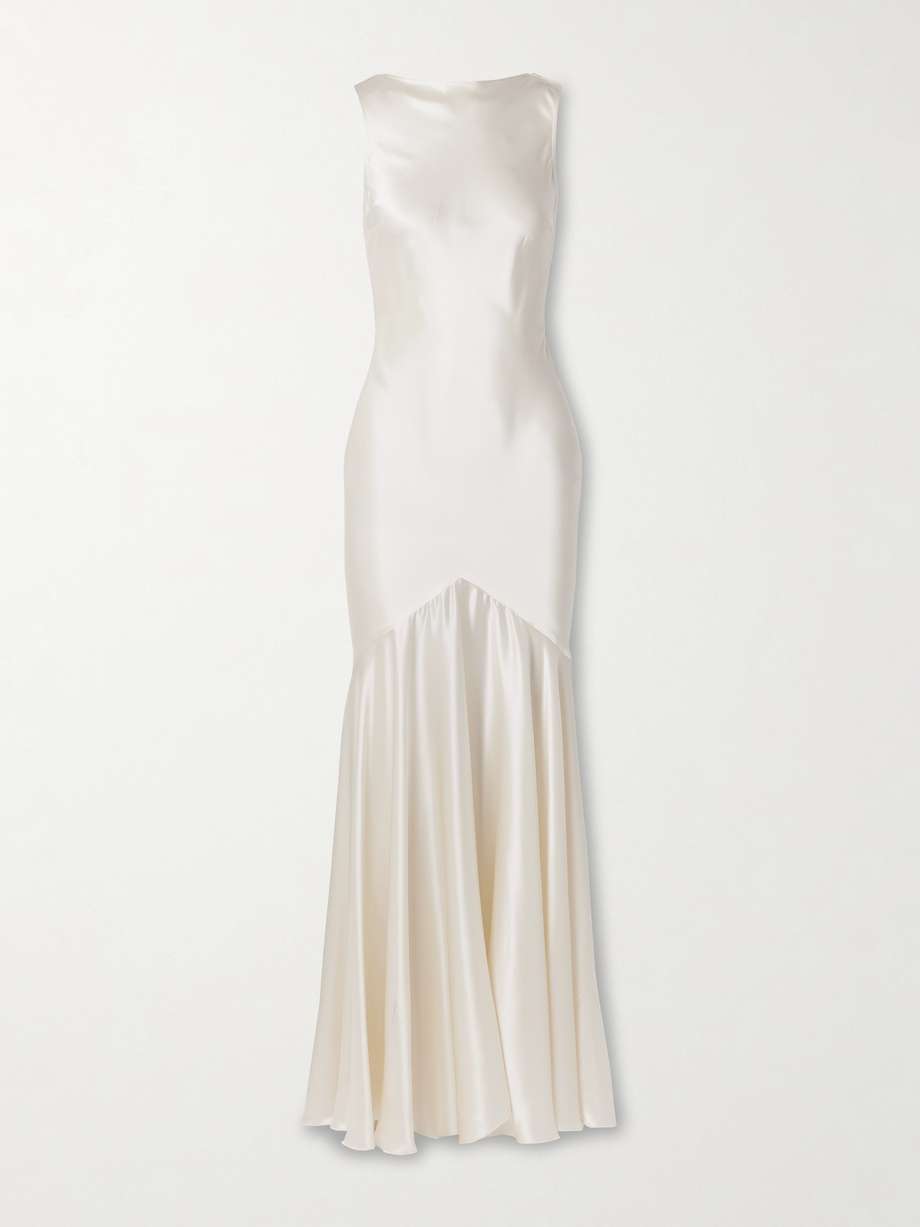open-back draped satin gown