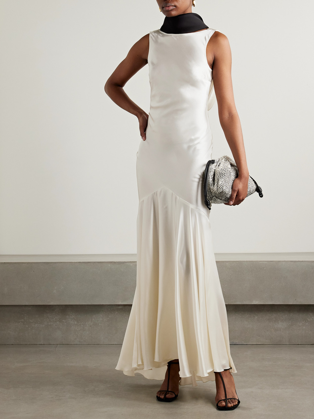 Nina Ricci Open-back Draped Satin Gown In Cream