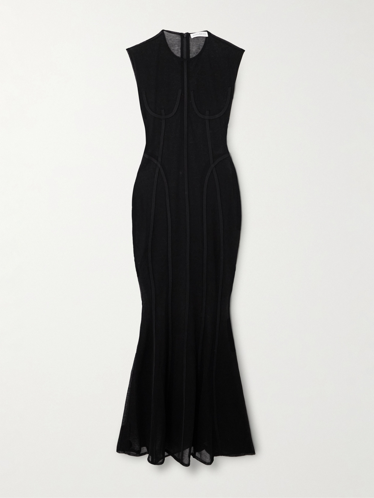 Nina Ricci Paneled Cotton-blend Maxi Dress In Black