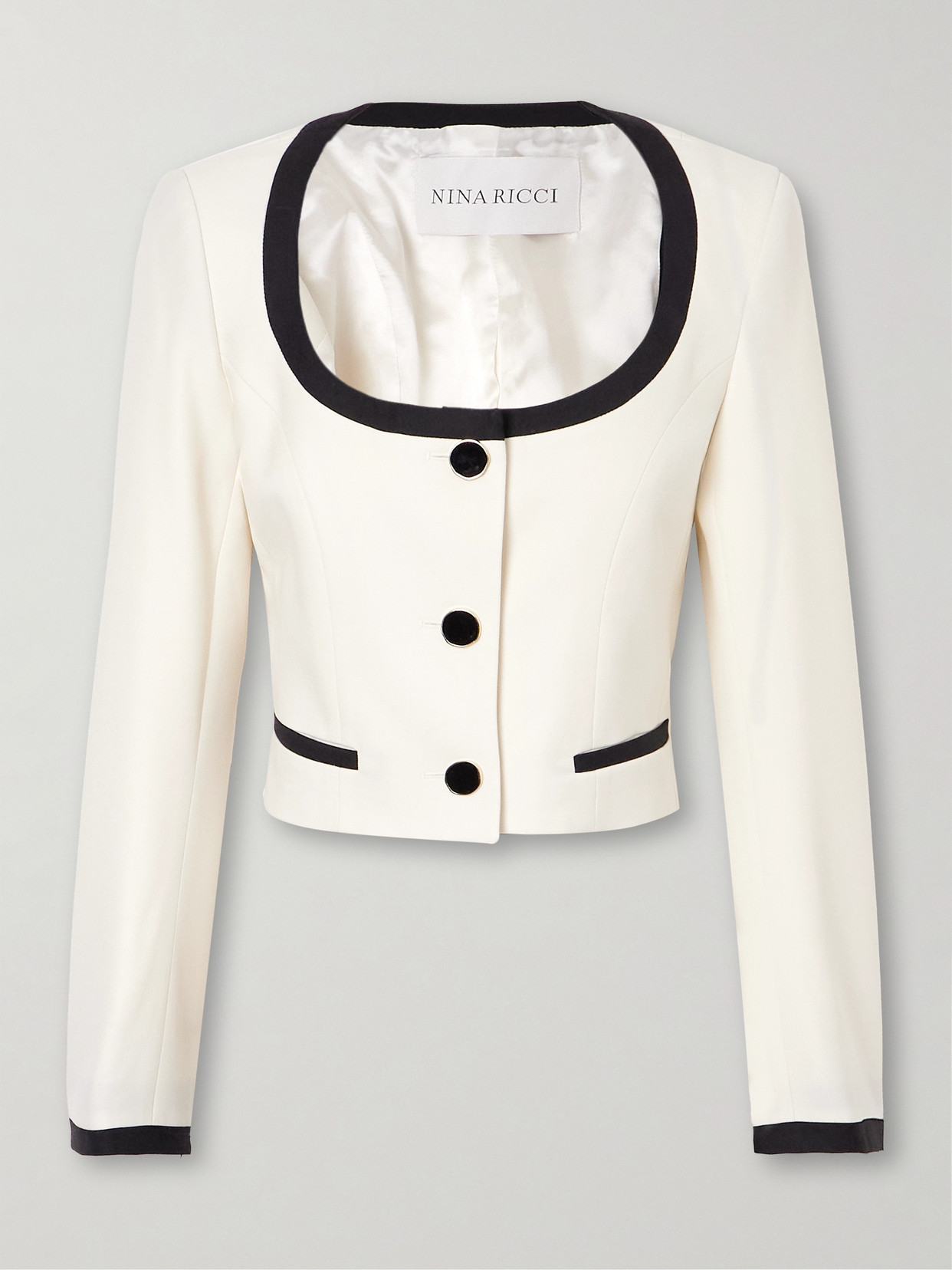 Nina Ricci Cropped Wool-gabardine Jacket In White
