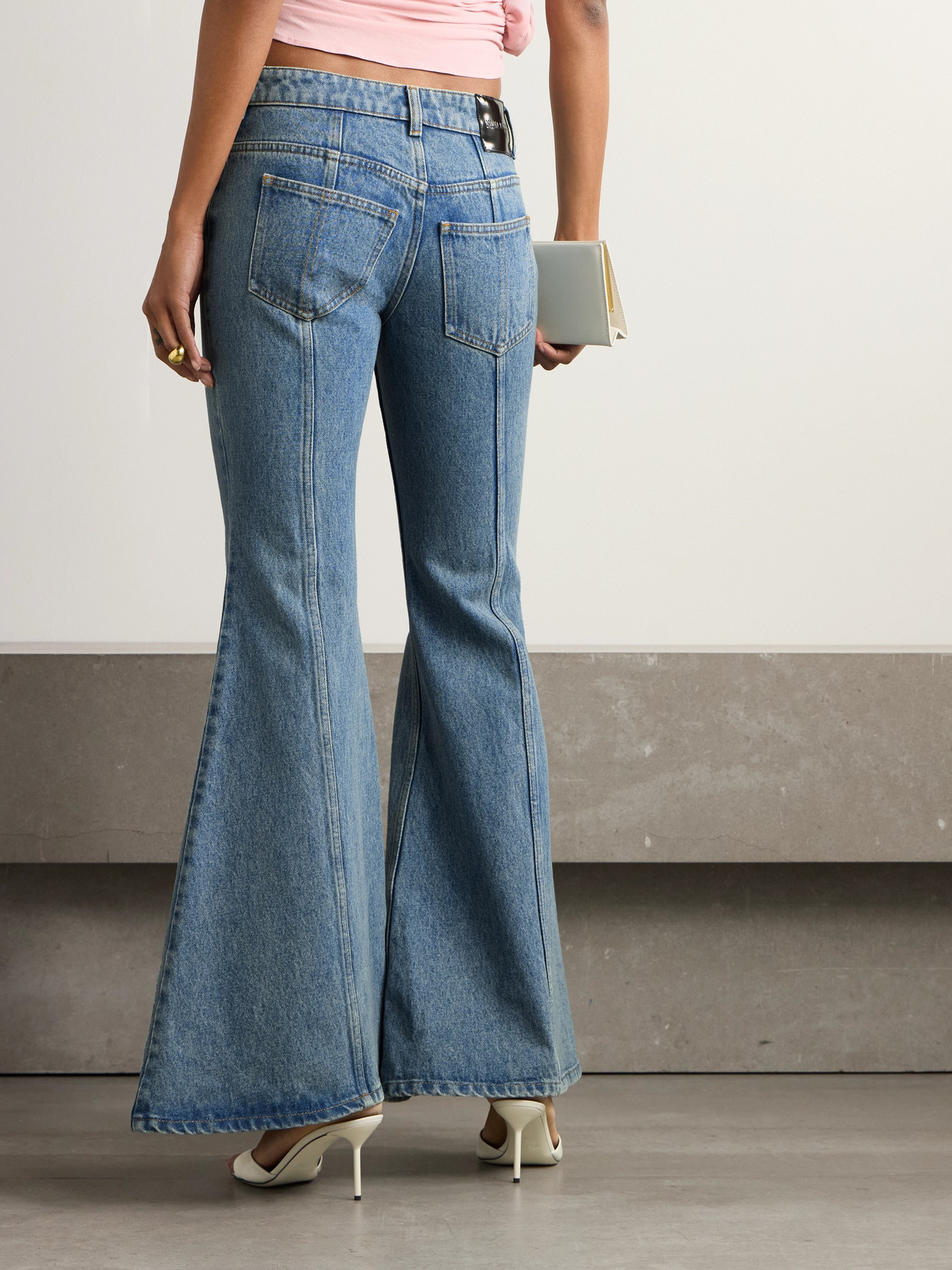 Paneled Mid-Rise Flared Jeans