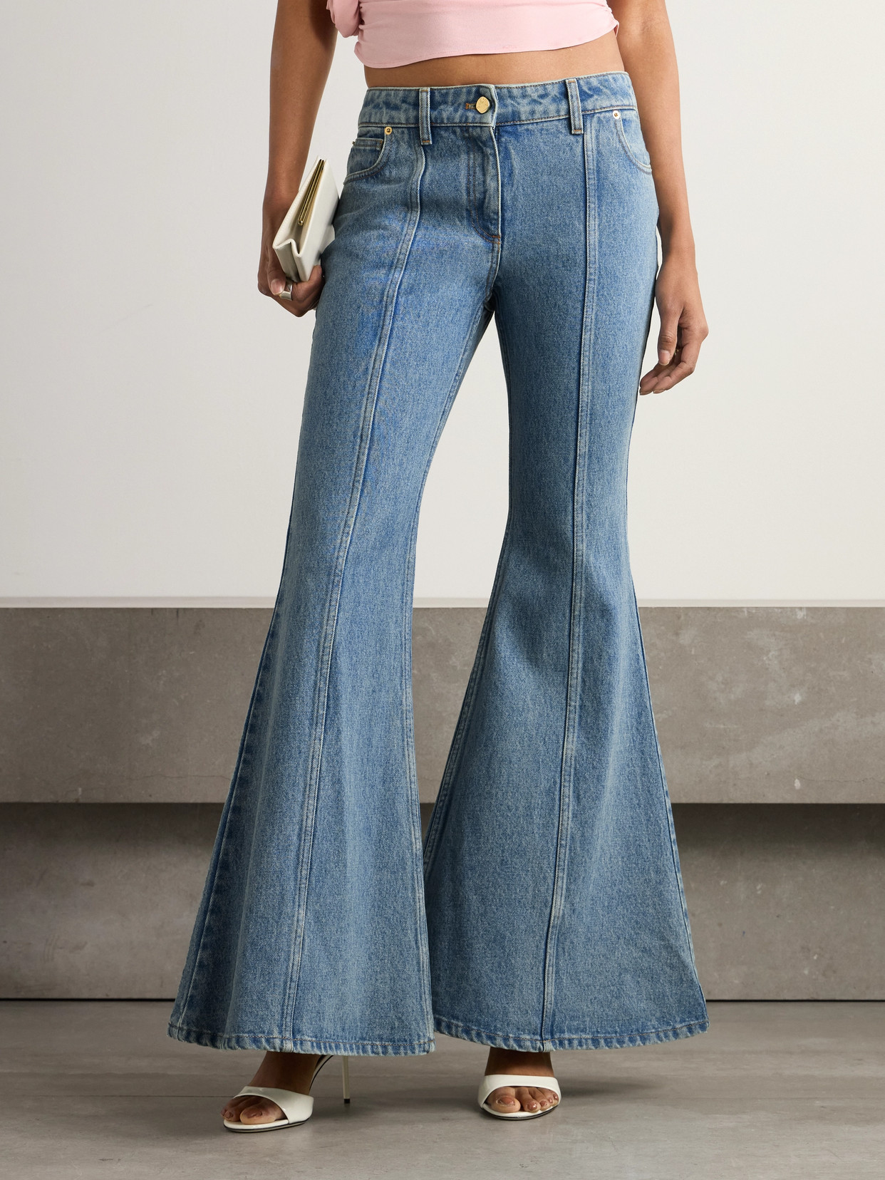 Paneled Mid-Rise Flared Jeans