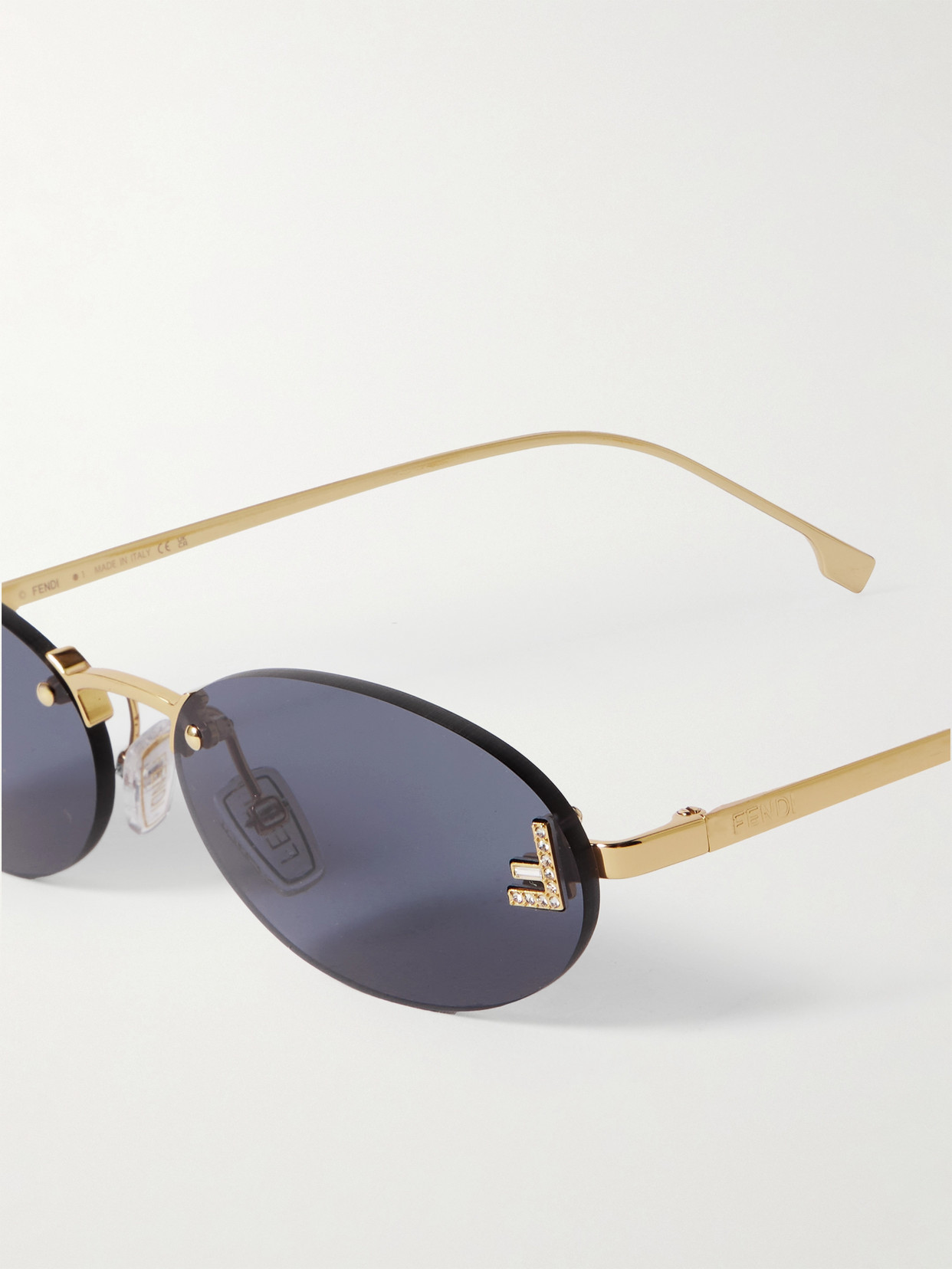 Fendi Rimless Oval-frame Crystal-embellished Gold-tone Sunglasses In Gold