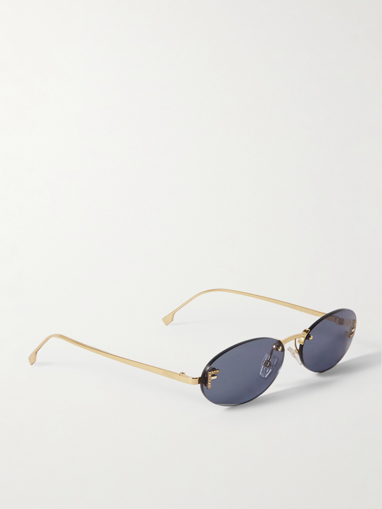 Fendi Rimless Oval-frame Crystal-embellished Gold-tone Sunglasses In Gold