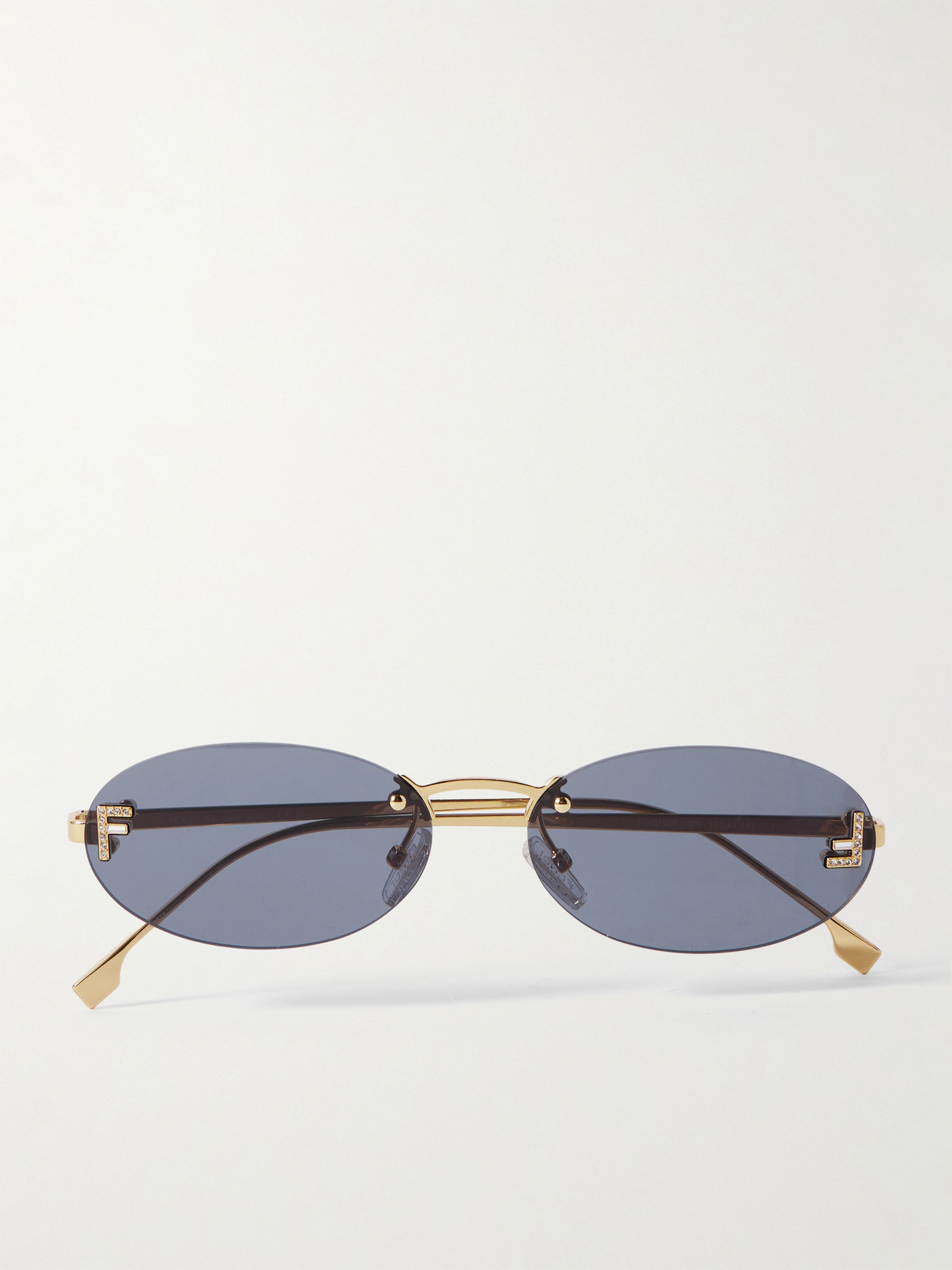 Fendi Rimless Oval-frame Crystal-embellished Gold-tone Sunglasses In Gold