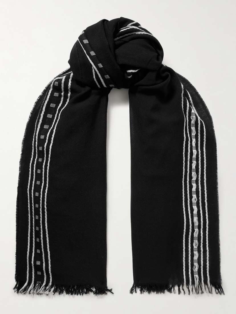 The Row Terela Frayed Striped Wool, Cashmere And Silk-blend Scarf